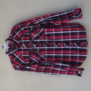 Flawed Helix Red and Black Plaid Button Down Shirt L